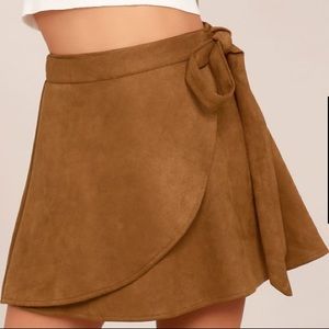 Lulu’s Wrap To It Tan Suede Mini Skirt